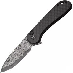 CIVIVI Button Lock Elementum II Twill Carbon Fiber Overlay On Black G10 Handle Damascus Blade C18062