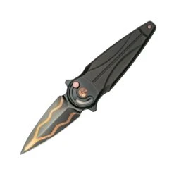 Fox Knives FOX/ANARCNIDE SATURN Folding Knife Carbon Copper Damascus Blade,Titanium PVD Handle
