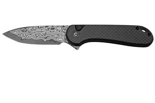 CIVIVI Button Lock Elementum II Twill Carbon Fiber Overlay On Black G10 Handle Damascus Blade C18062 – Bild 4