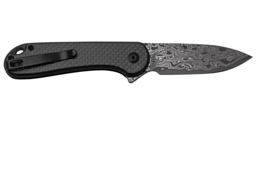 CIVIVI Button Lock Elementum II Twill Carbon Fiber Overlay On Black G10 Handle Damascus Blade C18062 – Bild 3