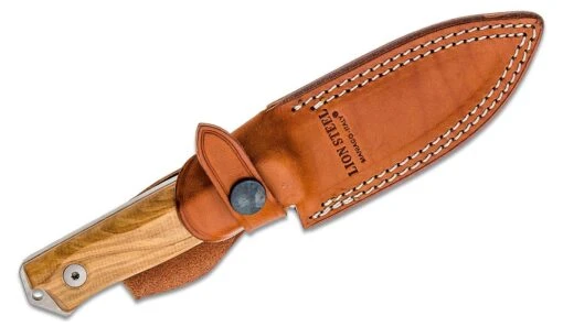 Lionsteel Fixed Blade Sleipner Steel Stone Washed, OLIVE Wood Handle, Leather Sheath B41 UL – Bild 3